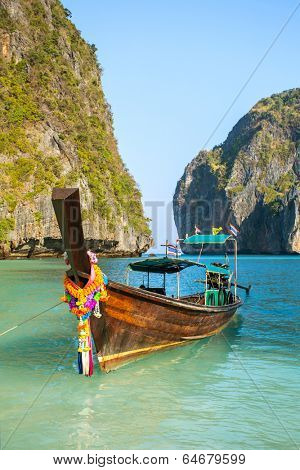Longtail boat in Maya Bay, Koh Phi Phi Leh, Krabi, Thailand