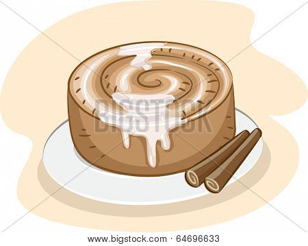 Illustration of a Cinnamon Roll with Melted Sugar Dripping from the Top