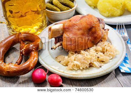 Schweinshaxe (German Pork Knuckle) with pickled cabbage