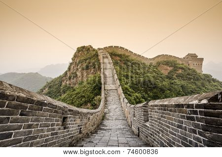 Great Wall of China at the Jinshanling Section on a hazy day.