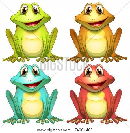 Illustration of different color frogs