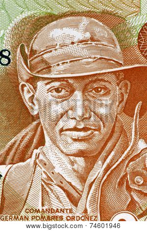 NICARAGUA - CIRCA 1979: German Pomares Ordonez (1937-1979) on 20 Cordobas 1979 Banknote from Nicaragua. Nicaraguan revolutionary and National Hero.