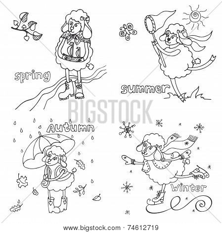 Symbol 2015.Cute outline sheep in time of year