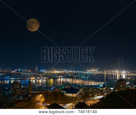 Night View Of Bridge Over Golden Horn (zolotoy Rog) Bay.