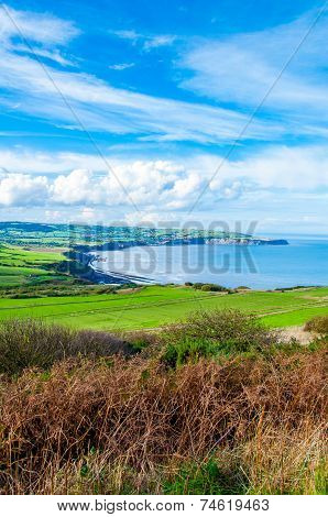 Scenic View Over Of Robin Hoods Bay In Ravenscar, North Yorkshire, England