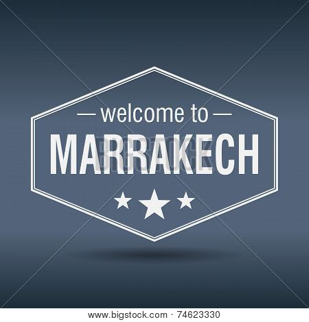 Welcome To Marrakech Hexagonal White Vintage Label