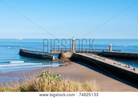 View Of Whitby Beach In A Sunny Autumn Day, UK