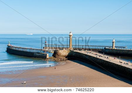 View Of Whitby Beach In A Sunny Autumn Day, UK