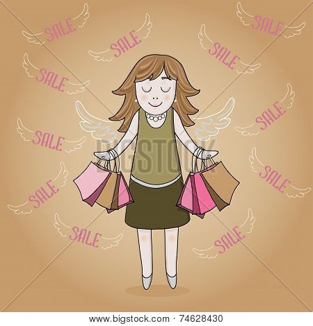 smiling girl with wings of happiness