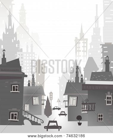 City roads and motorways with lots of traffic. Commuting time illustration