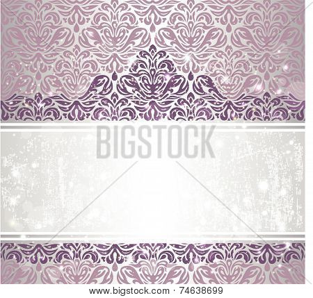 Shiny Pink & silver renaissance pattern  vintage invitaton background