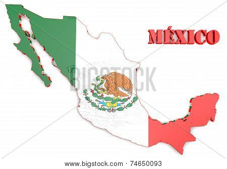 Map Illustration Of Mexico With Flag