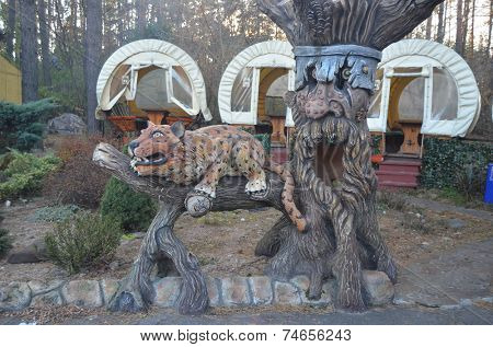 KEV, UKRAINE - OCTOBER 25: exterior and decoration  of  a restaurant  a Forest fairy-tale (Brovarskoy Prospekt) on October 25, 2014 in Kiev,