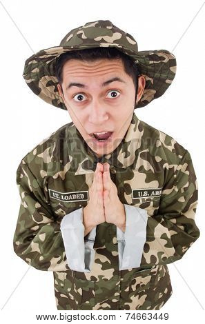 Funny soldier in military concept