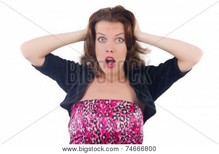 Emotional woman isolated on the white
