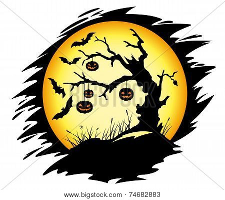 Halloween tree with pumpkins