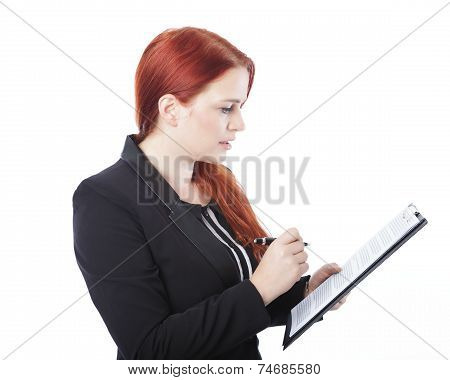 Young Business Woman Read Dokument In Her Hand
