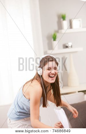 Girl Singing And Laughing In Her Living Room