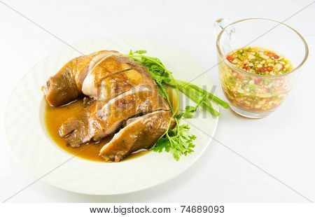 Boiled Chicken With Fish Sauce And Spring Onion