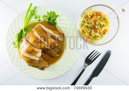 Boiled Chicken With Fish Sauce And Spring Onion