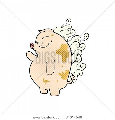 retro comic book style cartoon fat smelly pig