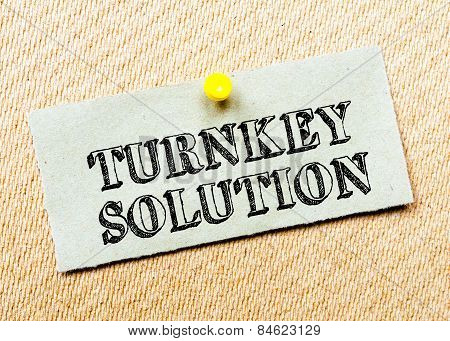 Recycled Paper Note Pinned On Cork Board.turnkey Solution Message