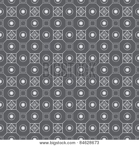 Silver Retro Flower Circle And Square Seamless Pattern