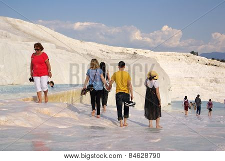 Tourists In Pamukkale, Turkey