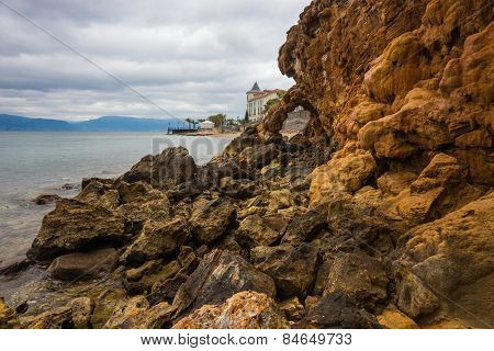 Rock Formations On The Beach  In Loutra Edipsou, Evia, Greece