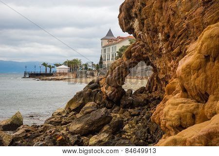 Rock Formations On The Beach  In Loutra Edipsou, Evia, Greece