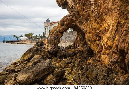 Rock Formations On The Beach  In Loutra Edipsou, Evia, Greece