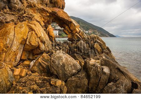 Rock Formations On The Beach  In Loutra Edipsou, Evia, Greece