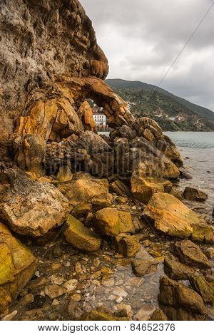 Rock Formations On The Beach  In Loutra Edipsou, Evia, Greece