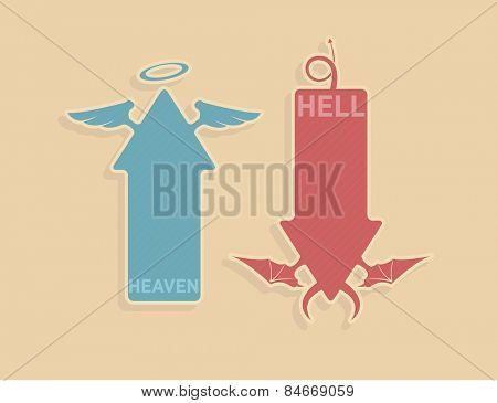 Vector up and down arrows with angel and devil symbols 