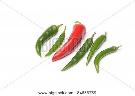 Some Red And Green Hot Peppers On A White Background