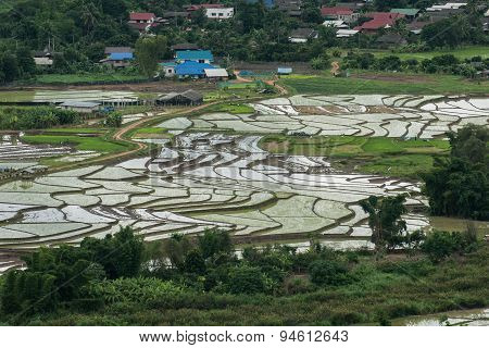 High view of rice terraces Mae Chaem, Chiang Mai, Northern Thailand