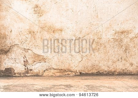 Empty Wall With Floor Edge - Dramatic Background Scene With Cracked Stonewall For Prison Building