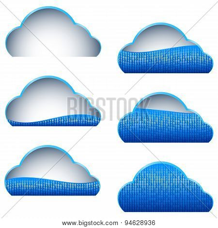 Cloud Computing Storage Blue Icon Binary Filled Part Portion Download Upload Set