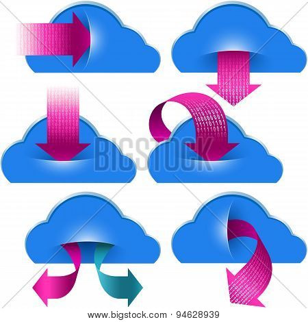 Cloud Computing Storage Data Binary Arrows Pocket Download Upload Set
