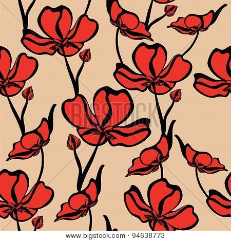 Seamless floral pattern with tropical flowers. Vintage print.