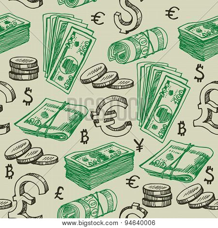 Money falling vector seamless pattern.