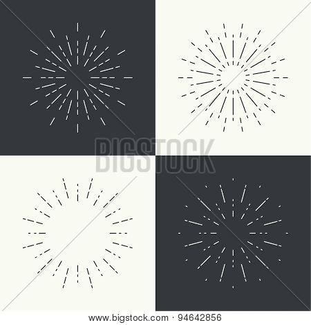 Set of vintage hipster banners, insignias, radial sunbusrt.
