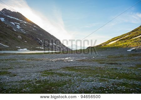 High Altitude Alpine Landscape At Sunset