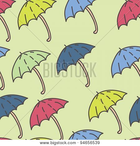 Happy Umbrella seamless vector pattern in vibrant colors