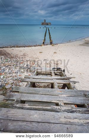 Beach With Old Military Buildings