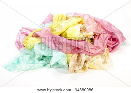 Multicolored Collection Of Crumpled Habotai Silk Scarves