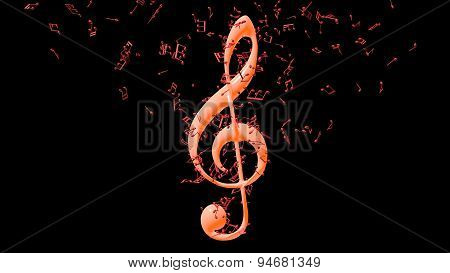 Treble clef with flying notes