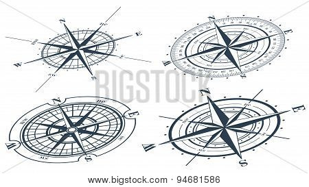 Set of compass roses or windroses
