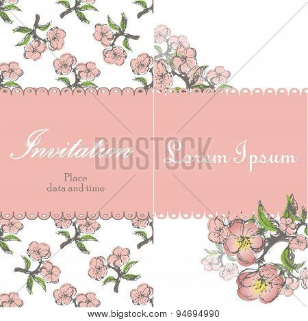 Beautiful floral invitation card with apple twig