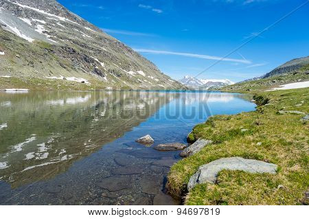 High Altitude Blue Alpine Lake In Summertime